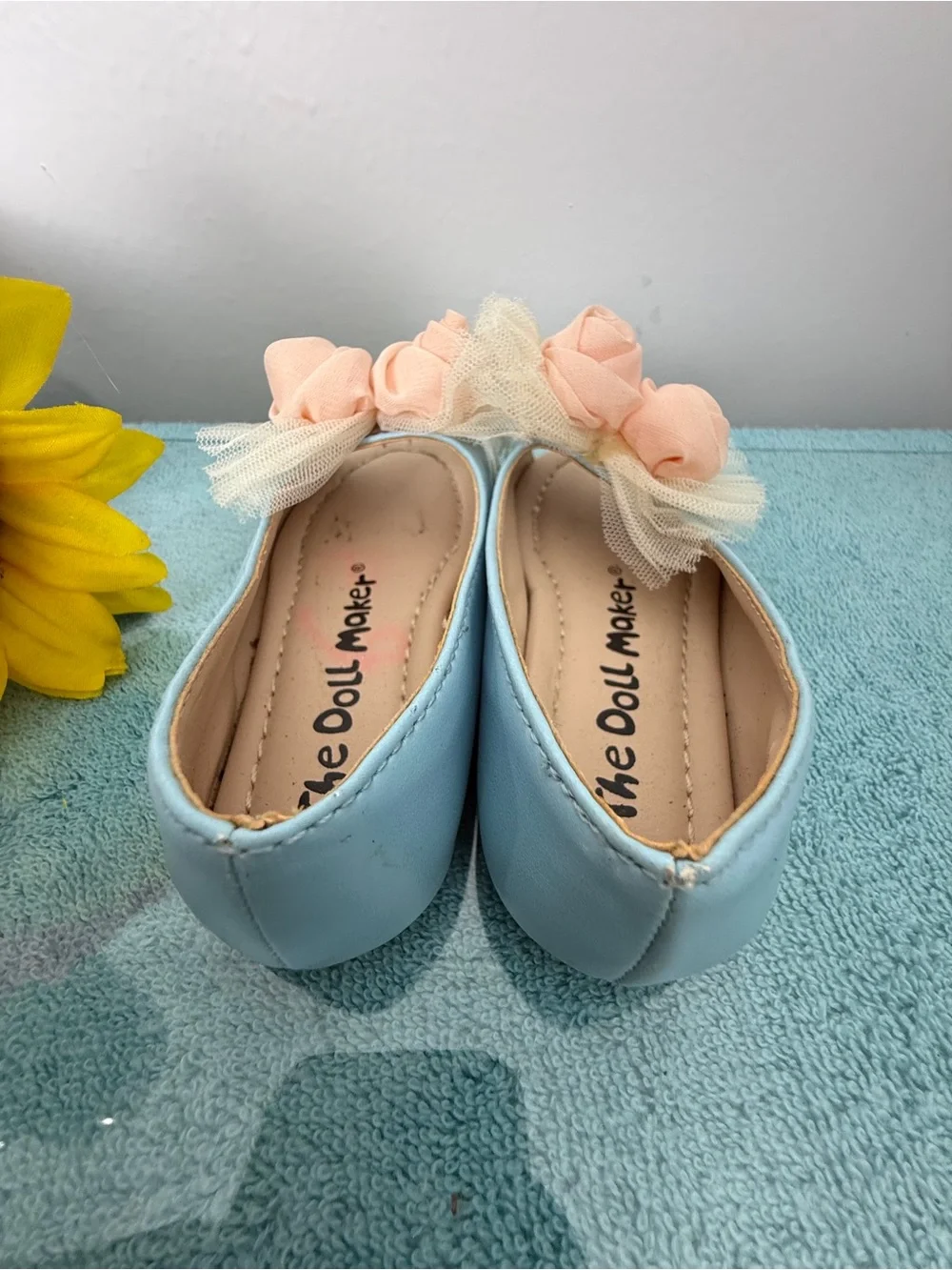 Girls' Light Blue Floral Rosette Dress Flats